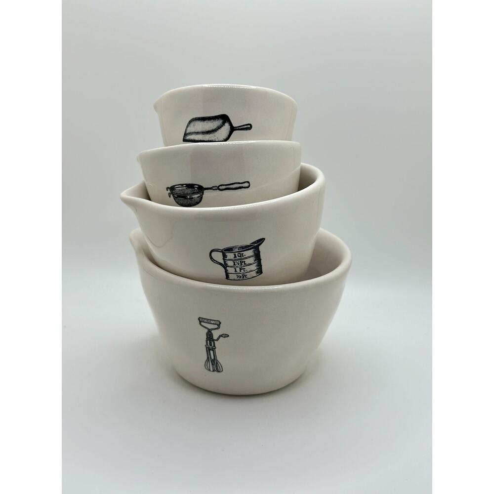 Rae Dunn Ceramic Measuring Cups Set Of 4 With Vintage-Inspired Illustrations 1 C